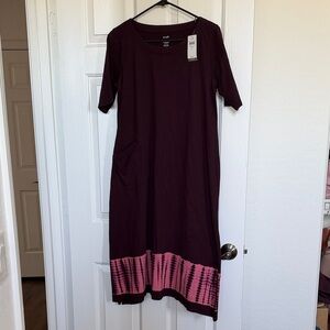 NWT. PureJill Dark Purple and Pink Midi Dress